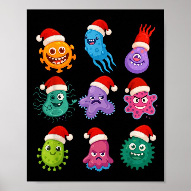Christmas Microbiology Bacteria Santa Science Xmas Poster (Front)