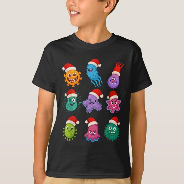 Christmas Microbiology Bacteria Santa Science Xmas T-Shirt (Front)