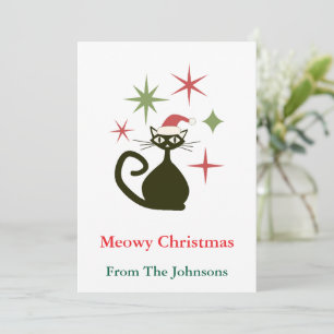Christmas Mid Century Atomic Cat Personalised Holiday Card