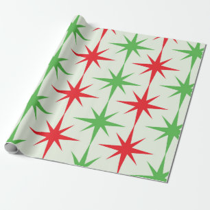Christmas Mid Century Red Green Atomic Starbursts Wrapping Paper