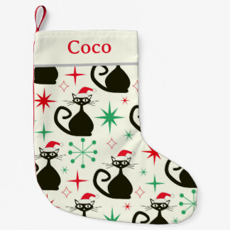 Christmas Mid Century Retro Atomic Cats Name Small Christmas Stocking