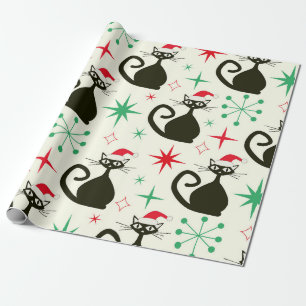 Christmas Mid Century Retro Atomic Cats Wrapping Paper