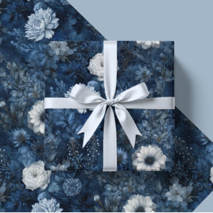 Christmas Midnight Blue and White Winter Gift  Wrapping Paper