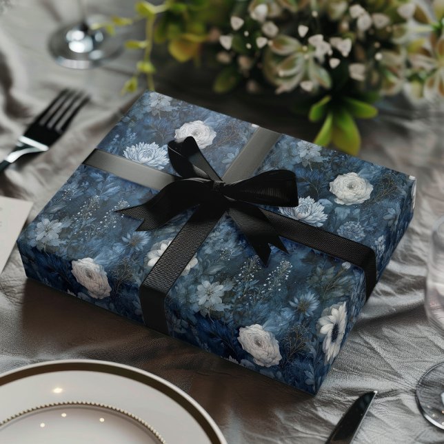 Christmas Midnight Blue and White Winter Gift  Wrapping Paper Sheet (Creator Uploaded)