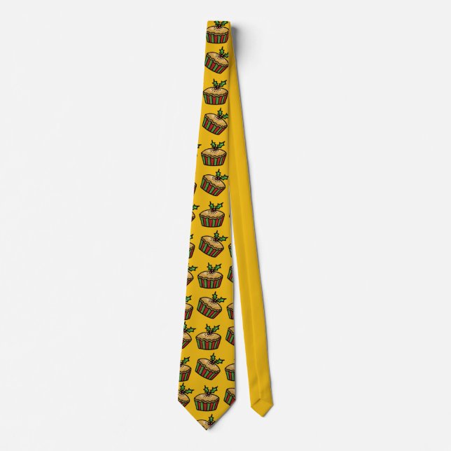 Christmas Mince Pie on a Golden Yellow Background Tie (Front)
