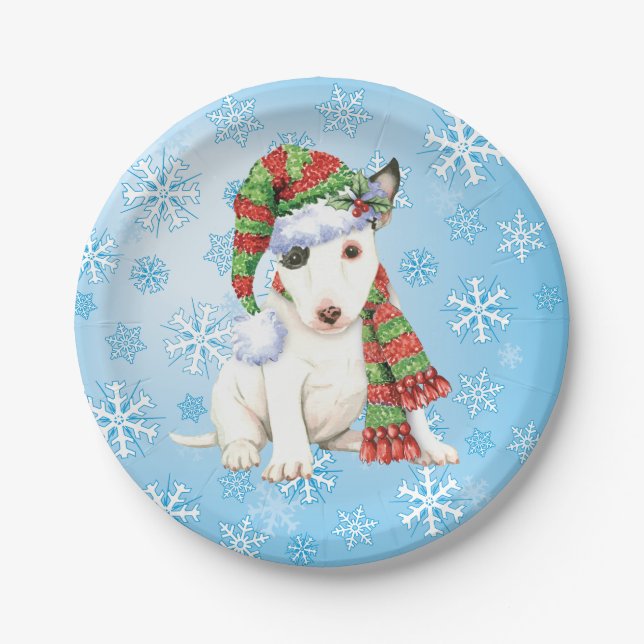 Christmas Mini Bull Terrier Paper Plate (Front)