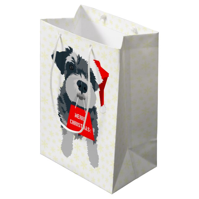 Christmas Mini Schnauzer Dog Santa Hat Gift Bag (Front Angled)