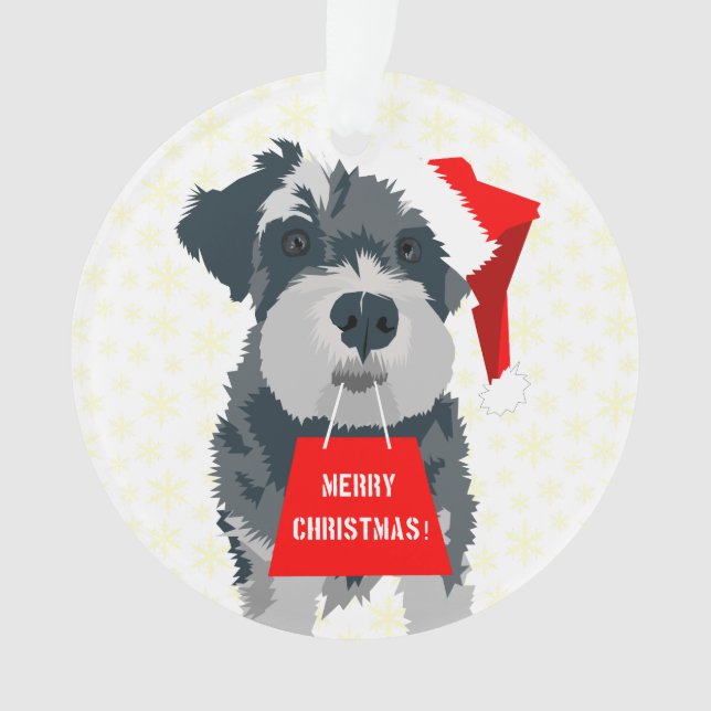 Christmas Mini Schnauzer Dog Santa Hat Ornament (Front)