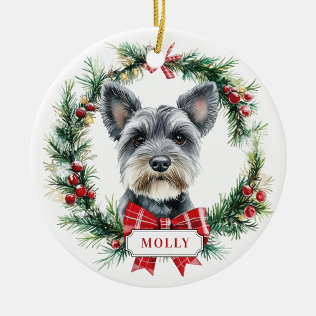 Christmas Miniature Schnauzer Ceramic Ornament (Front)