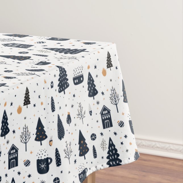 Christmas Minimal Black and White Modern Holiday Tablecloth (In Situ)