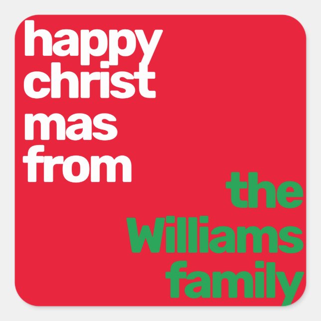 Christmas minimal custom modern party red green square sticker (Front)