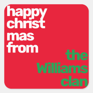 Christmas minimal custom modern party red green square sticker