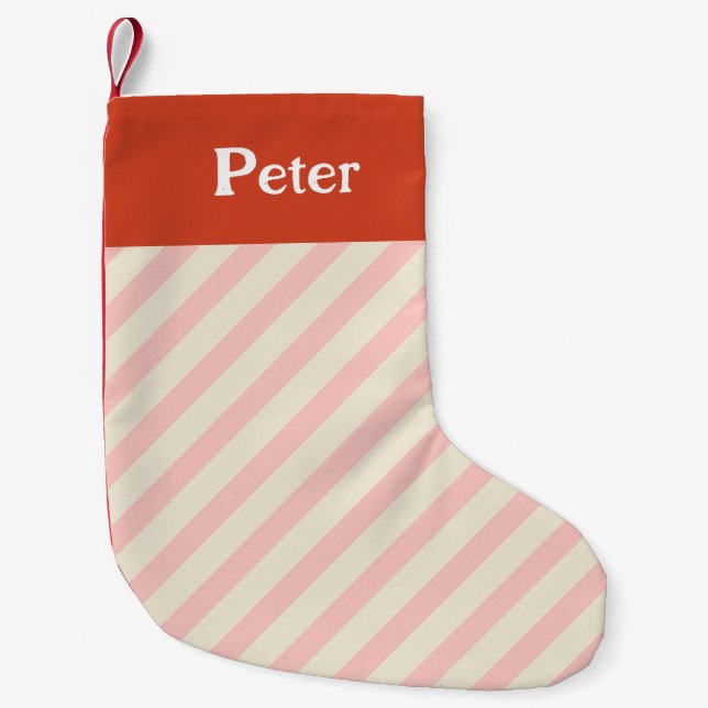 Christmas Minimal Diagonal Stripes Pink Small Christmas Stocking (Front)