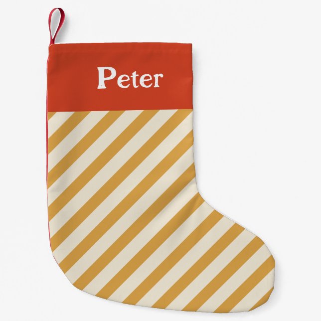 Christmas Minimal Diagonal Stripes Yellow  Small Christmas Stocking (Front)