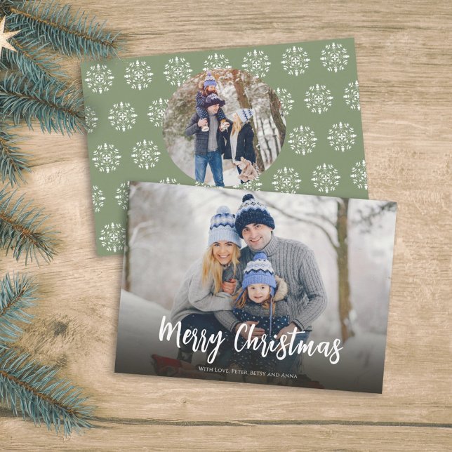 Christmas Minimal Green Cute Script 2 Photo Winter Holiday Card (Creator Uploaded)