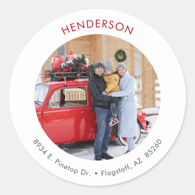 Christmas Minimal Photo Classic Round Sticker (Front)