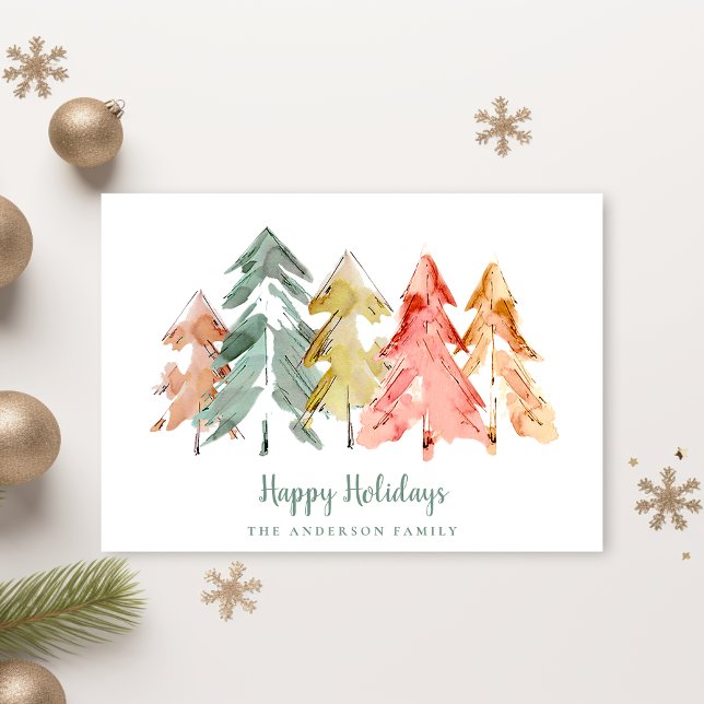 Christmas Minimal Pine Trees Watercolor Holiday Card (Creator Uploaded)