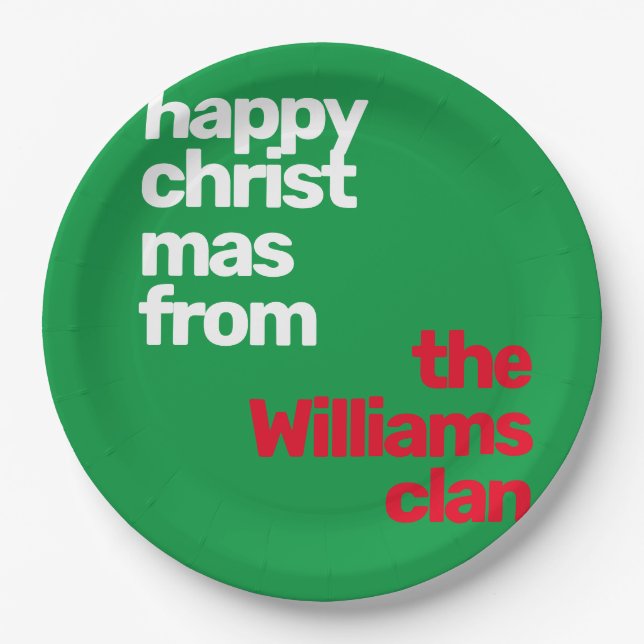 Christmas minimal simple modern party red green  paper plate (Front)