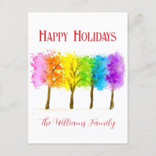 Christmas Minimal Watercolor Pine Trees Holiday Postcard