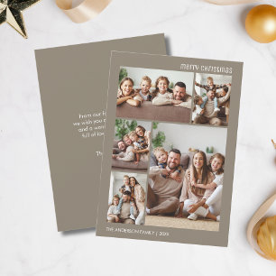 Christmas Minimalist 5 Photo Collage Family Taupe Holiday Card