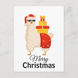 Christmas Minimalist Funny Disco Santa Llama Postcard