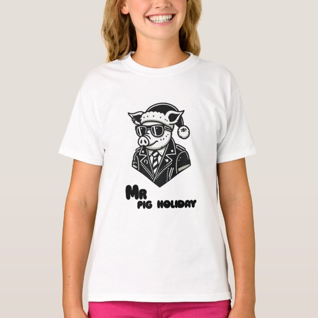 Christmas minimalist Mr pig holiday T-Shirt (Front)