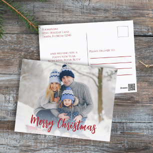 Christmas Minimalist Simple Calligraphy 1 Photo Holiday Postcard