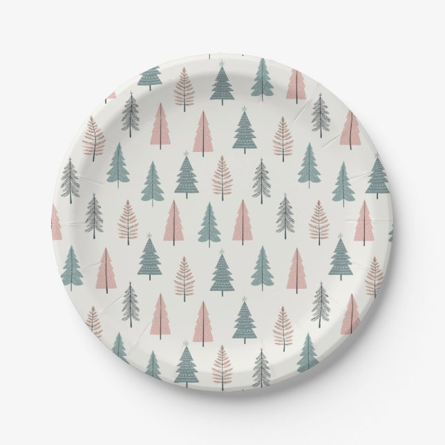 Christmas Minimalist Winter Festive Tree Paper Plate (Front)