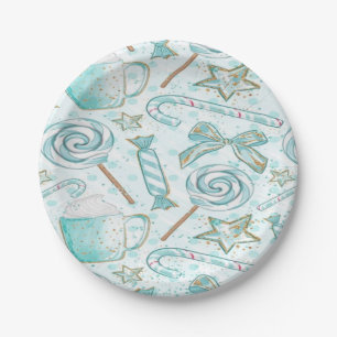 Christmas Mint and Gold Hot Cocoa Candy Paper Plate