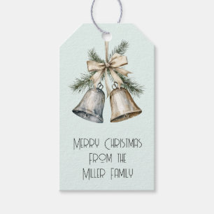 Christmas Mint Champagne Silver Bells with Bow Gift Tags