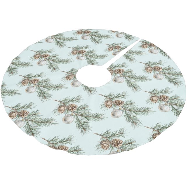 Christmas Mint Pine Cones Branch Ornament Brushed Polyester Tree Skirt (Angled)