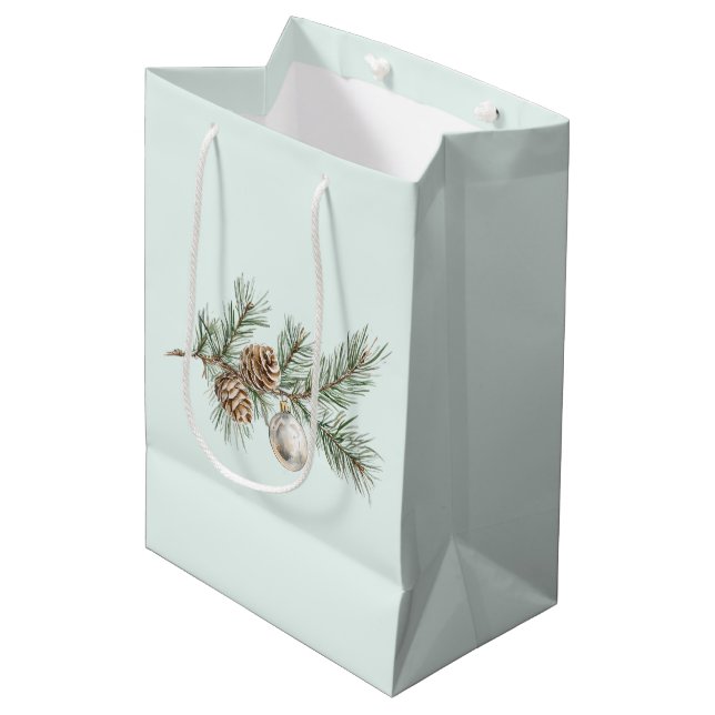 Christmas Mint Pine Cones Branch Ornament Medium Gift Bag (Front Angled)