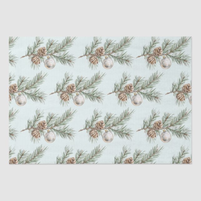 Christmas Mint Pine Cones Branch Ornament Tissue Paper (Front)
