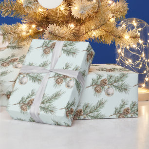 Christmas Mint Pine Cones Branch Ornament Wrapping Paper