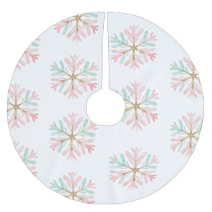Christmas Mint Pink Snowflakes on White Brushed Polyester Tree Skirt