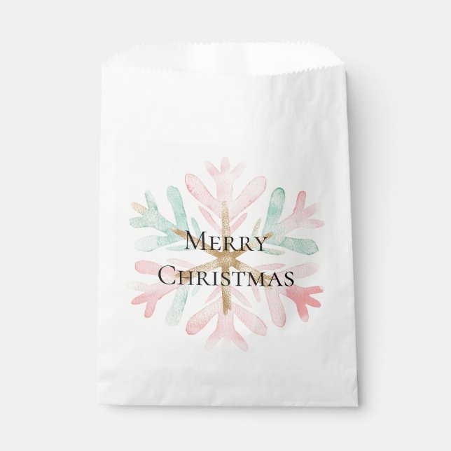 Christmas Mint Pink Snowflakes on White Favour Bags (Front)