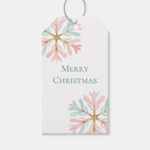 Christmas Mint Pink Snowflakes on White Gift Tags