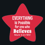 Christmas Miracle Bible Verse Christian Faith Red  Star Sticker<br><div class="desc">This cute sticker features the powerful Bible verse of Mark 9:23 and seasonal greeting on back.</div>