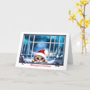 Christmas Missing You Holiday with Cute Cat Window Card