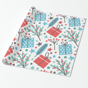 Christmas Mistletoe and Gift Pattern Wrapping Paper