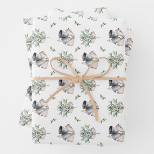 Christmas Mistletoe and Silver Bells Wrapping Paper Sheet