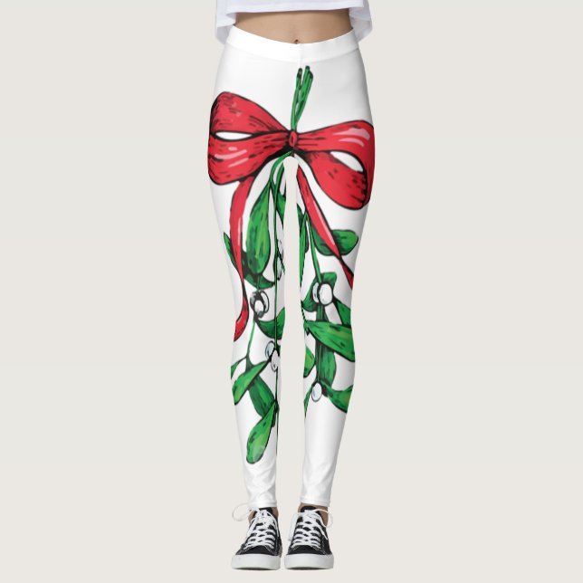 Christmas Mistletoe Below The Belt Funny Xmas Humo Leggings (Front)