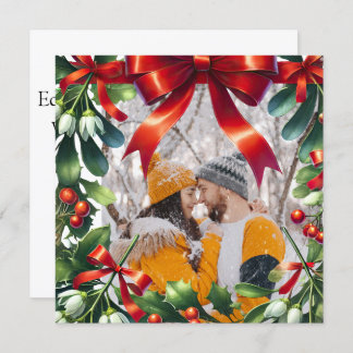 Christmas mistletoe border with red bow holiday card