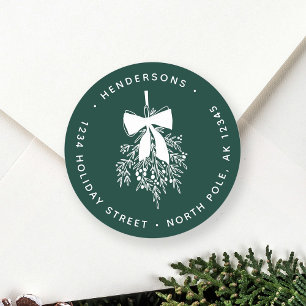 Christmas Mistletoe Bough Return Address Green Classic Round Sticker