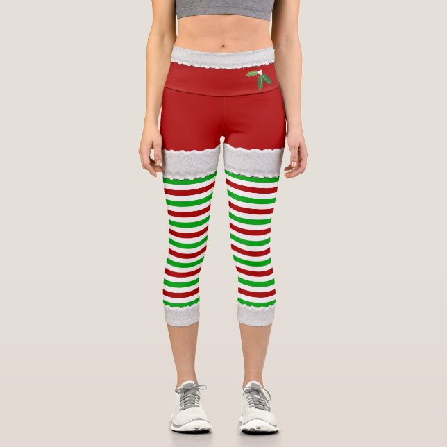 Christmas Mistletoe Capri Leggings (Front)