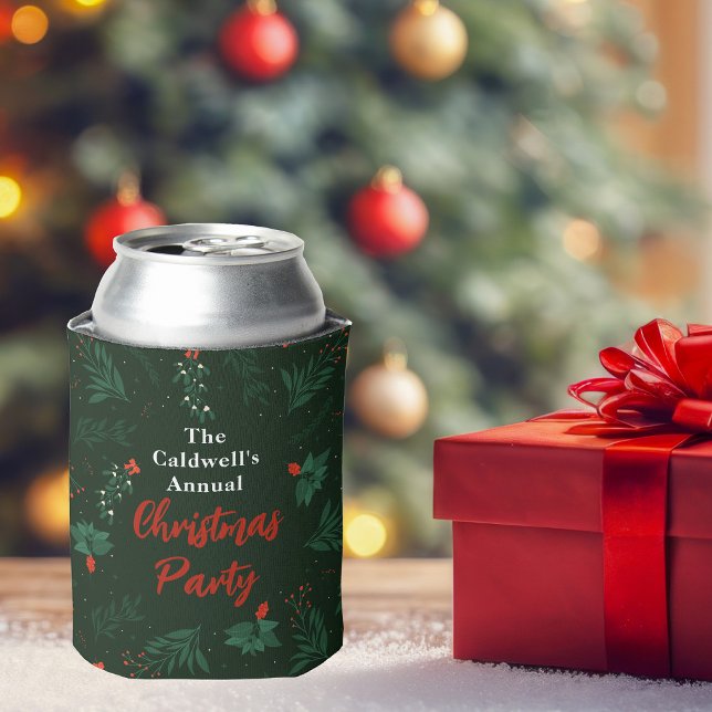 Christmas Mistletoe Custom Green Holiday Party Can Cooler (Creator Uploaded)
