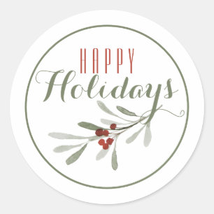 Christmas Mistletoe Happy Holiday / White Classic Round Sticker