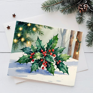 Christmas Mistletoe Happy Holidays Watercolor Card