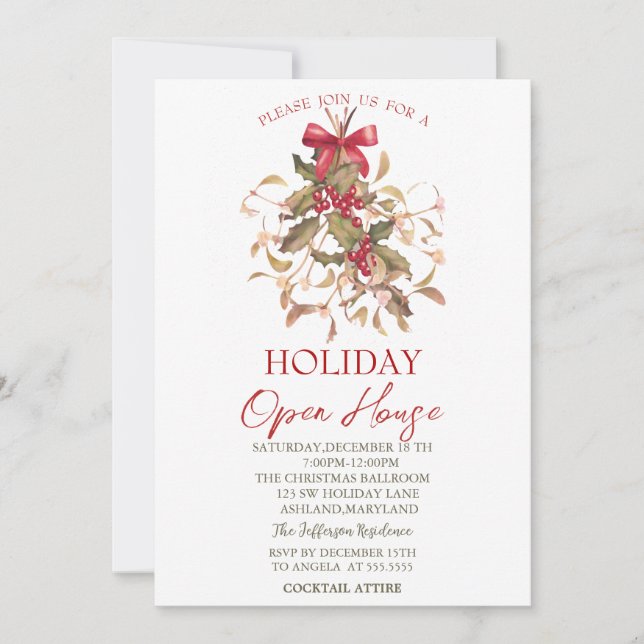Christmas Mistletoe Holiday Open House Invitation (Front)