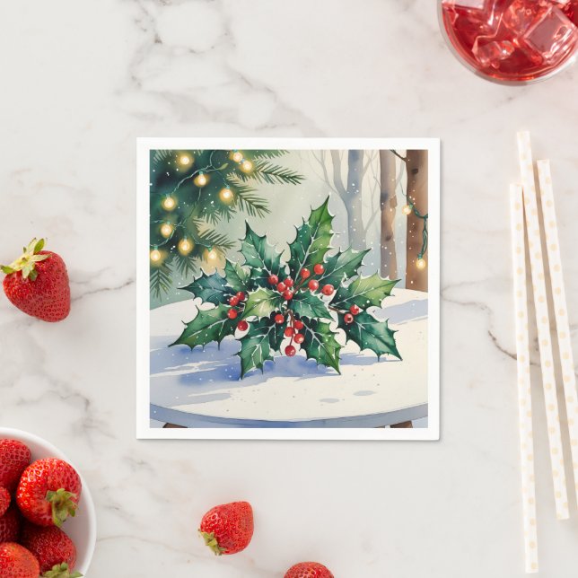 Christmas Mistletoe Holiday Watercolor Napkin (Insitu)